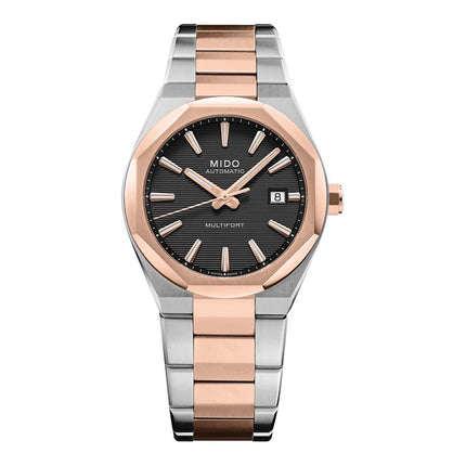 MIDO Multifort 8 M055.507.22.051.00 One Crown Octagonal Black Dial Dual Tone Stainless Steel Strap
