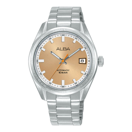 Alba Mechanical AU4103X1 Men Orange Dial Stainless Steel Strap