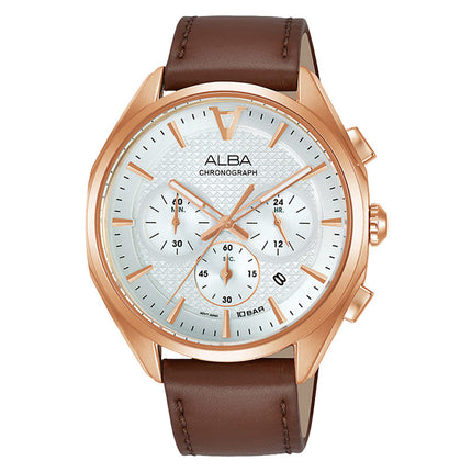 Alba Active AT3G86X1 Chronograph Men Silver Dial Brown Leather Strap