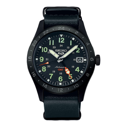 Seiko 5 Sports SSK025K1 GMT Field Street Style Deception Black Dial Black Leather Strap