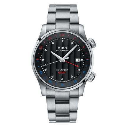 MIDO Multifort M005.929.11.051.00 GMT Black Dial Stainless Steel Strap