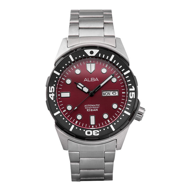 Alba AL4417X1 Automatic Men Red Dial Stainless Steel Strap