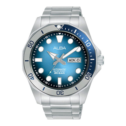 Alba Mechanical AL4549X1 Automatic Men Light Blue Black Gradation Dial Stainless Steel Strap
