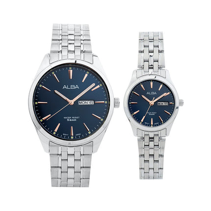 Alba AN8077X1_AJ6181X1 Couple Blue Dial Stainless Steel Strap