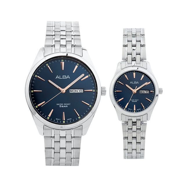 Alba AN8077X1_AJ6181X1 Couple Blue Dial Stainless Steel Strap