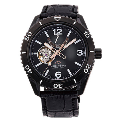 Orient Star RE-AT0105B Automatic Men Open Heart Black Dial Black Leather Strap