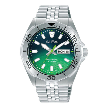 Alba Active Gravity AV3579X1 Men Green Gradient Dial Stainless Steel Strap