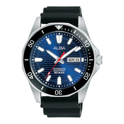 Alba Mechanical AL4465X1 Automatic Men Blue Patterned Dial Black Silicone Strap