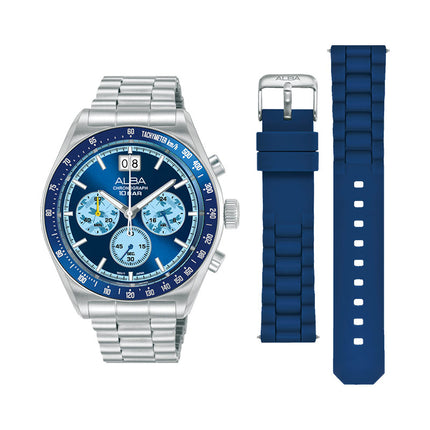 Alba Signa AU5023X2 Men Chronograph Blue Dial Stainless Steel Strap + Extra Strap