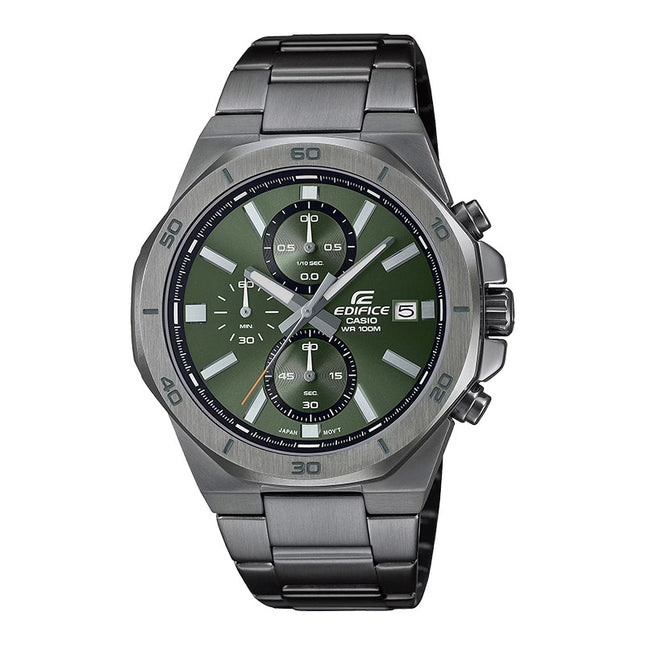 Casio Edifice EFV-640DC-3AVUDF Chronograph Men Green Dial Gunmetal Stainless Steel Band