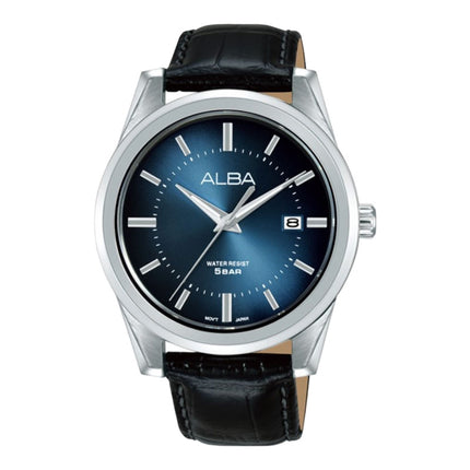 Alba AS9V71X1 Men Blue Dial Black Leather Strap