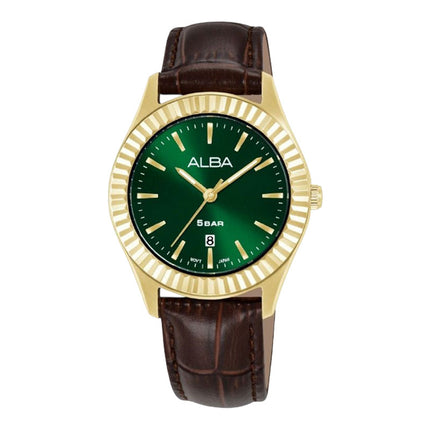 Alba Fashion AH7FG6X1 Ladies Analog Green Dial Brown Leather Strap