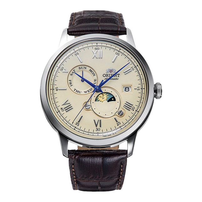 Orient Classic RA-AK0803Y Automatic Sun & Moon Beige Dial Dark Brown Leather Strap