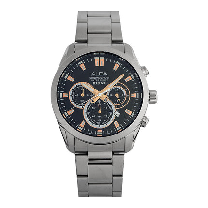 Alba AT3H67X1 Chronograph Men Black Dial Stainless Steel Strap