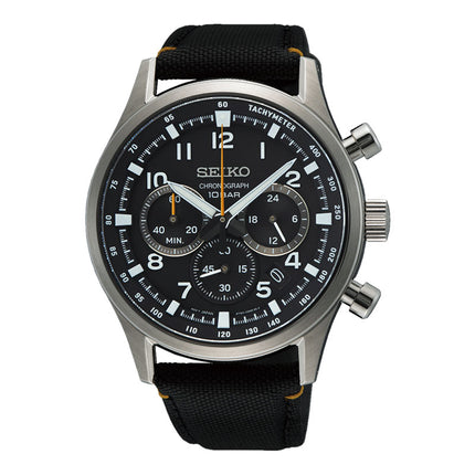 Seiko Chronograph SSB449P1 Discover More Black Dial Black Nylon Strap