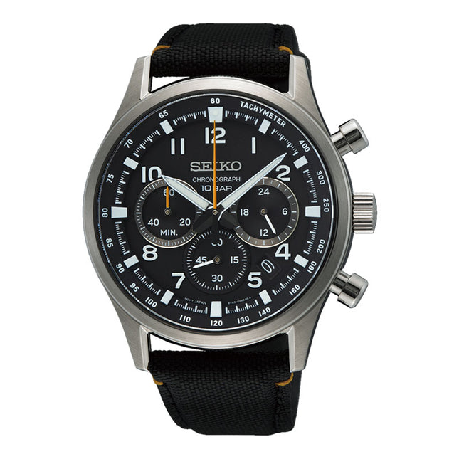 Seiko Chronograph SSB449P1 Discover More Black Dial Black Nylon Strap
