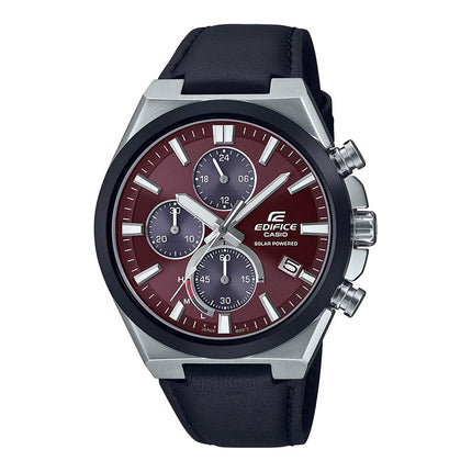 Casio Edifice EQS-950BL-5AVUDF Solar Powered Chronograph Red Maroon Dial Black Leather Band
