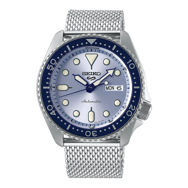 Seiko 5 Sports SRPE77K1 SKX Suits Style Light Blue Dial Stainless Steel Strap