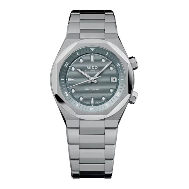 MIDO Multifort 8 M047.507.11.081.00 Two Crowns Octagonal Grey Dial Stainless Steel Strap