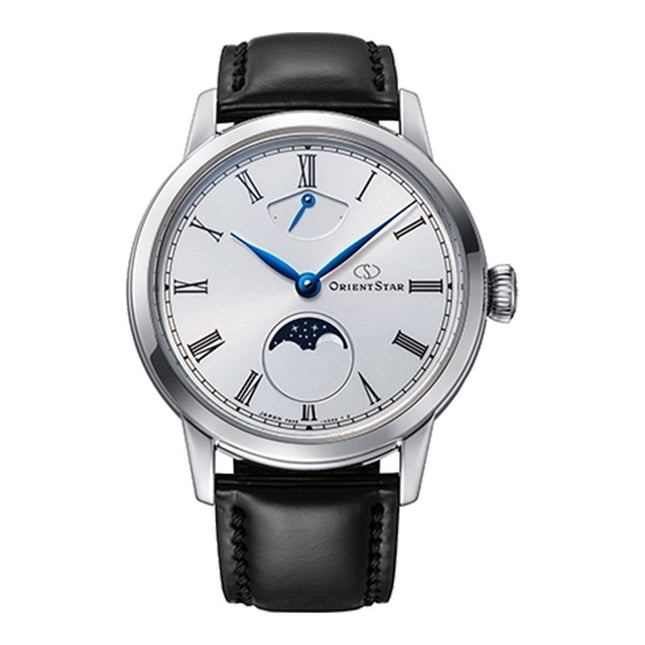 Orient Star M45 F8 RE-BW0004S Mechanical Moon Phase Hand Winding White Dial Black Leather Strap 