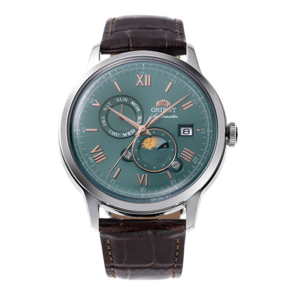 Orient Classic RA-AK0805E Bambino Automatic Sun & Moon Green Dial Brown Leather Strap