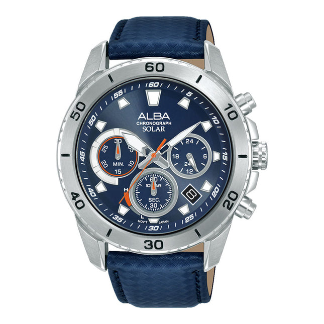 Alba Active AZ5017X1 Men Solar Chronograph Blue Dial Blue Leather Strap