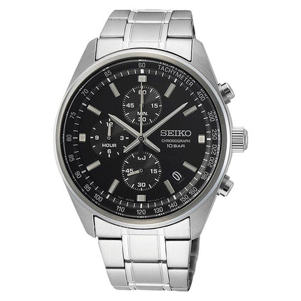 Seiko Chronograph SSB379P1 Black Dial Stainless Steel Strap