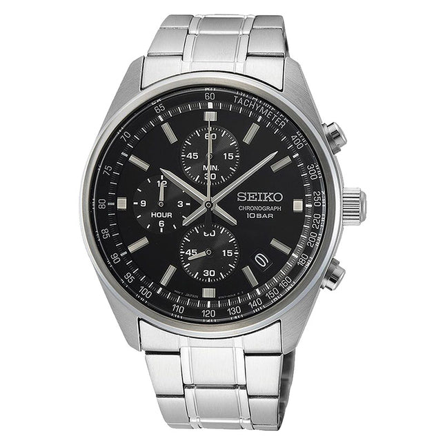 Seiko Chronograph SSB379P1 Black Dial Stainless Steel Strap