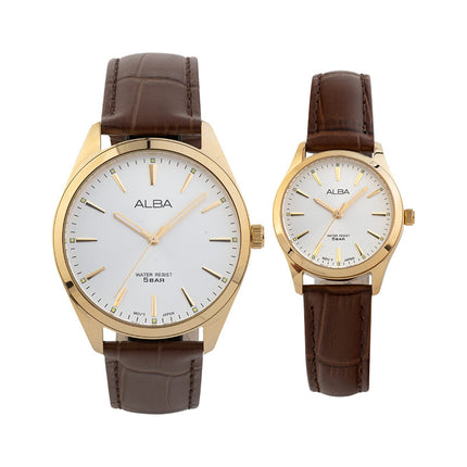 Alba ARX142X1_ARX124X1 Couple Silver Dial Brown Leather Strap