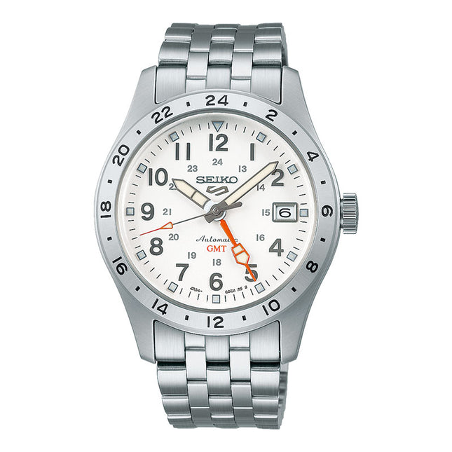Seiko 5 Sports SSK059K1 GMT Field Sports Style Overwhite Dial Stainless Steel Strap