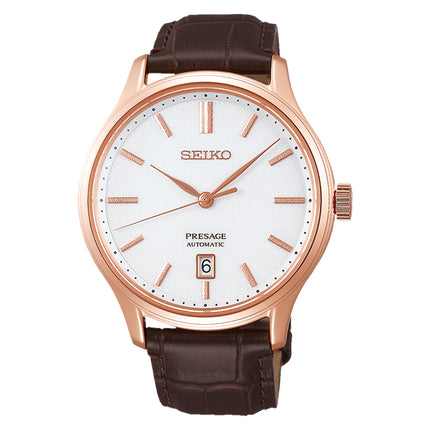 Seiko Presage SRPD42J1 Zen Garden Automatic White Dial Brown Leather Strap