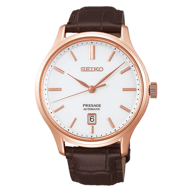 Seiko Presage SRPD42J1 Zen Garden Automatic White Dial Brown Leather Strap