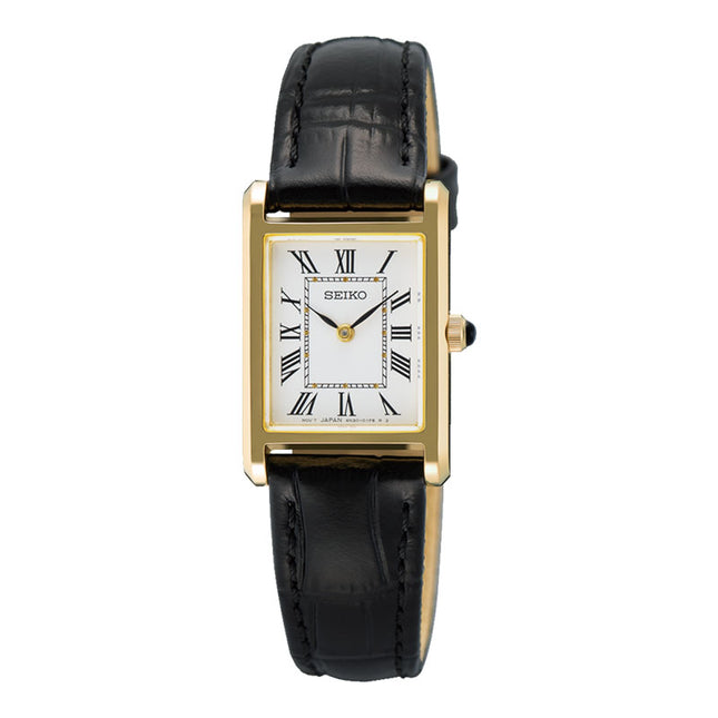 Seiko Classic SWR108P1 Tank Discover More Ladies White Dial Black Leather Strap