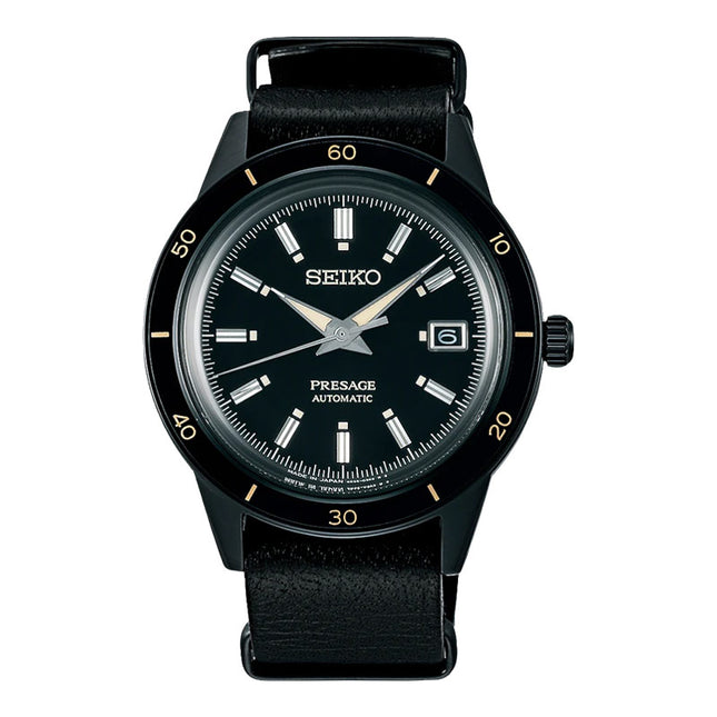 Seiko Presage SRPH95J1 Style60s Automatic Black Dial Black Leather Strap