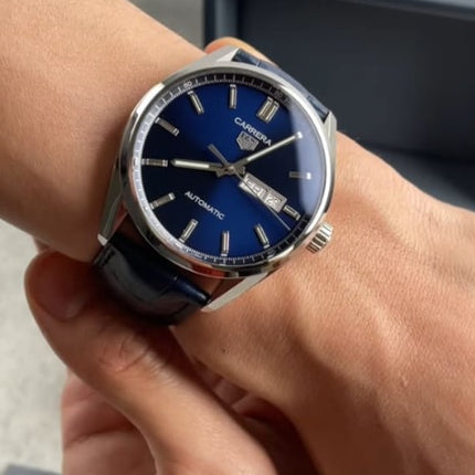 Preloved - TAG Heuer Carrera WBN2012.FC6502 Automatic Blue Sunray Brushed Dial Blue Leather Strap