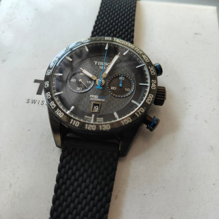 Preloved - Tissot PRS 516 45mm T-Sport T100.427.36.201.00 Automatic Chronograph Black Carbon Dial Leather Strap