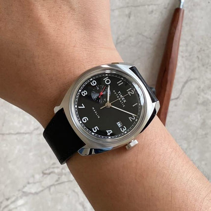 Timex Marlin TW2V62100 Automatic Sub-Dial Black Dial Black Leather Strap