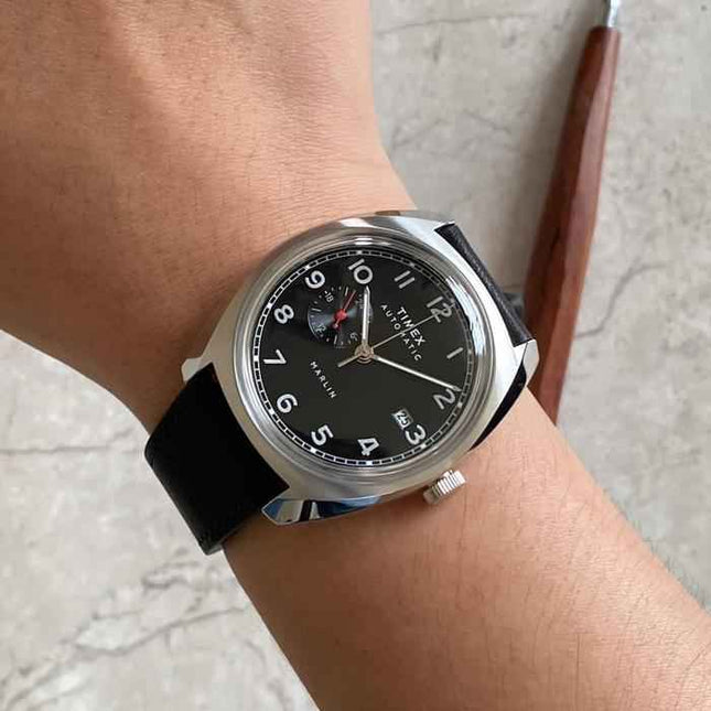 Timex Marlin TW2V62100 Automatic Sub-Dial Black Dial Black Leather Strap