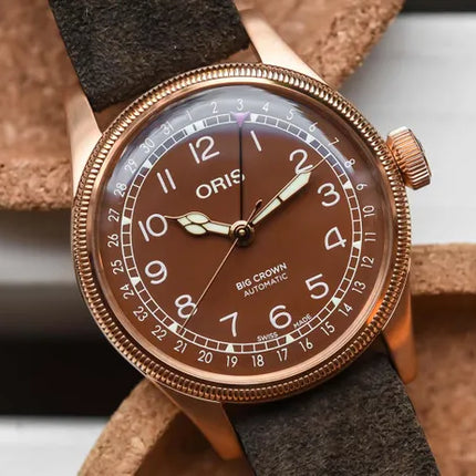 Oris Big Crown Pointer Date 01-754-7741-3166-07-5-20-74BR Men Brown Dial Brown Leather Strap