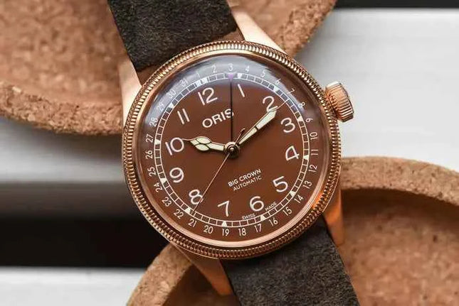 Oris Big Crown Pointer Date 01-754-7741-3166-07-5-20-74BR Men Brown Dial Brown Leather Strap