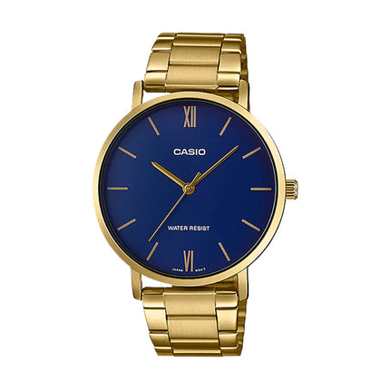 Casio General MTP-VT01G-2BUDF Men Blue Dial Gold Stainless Steel Band