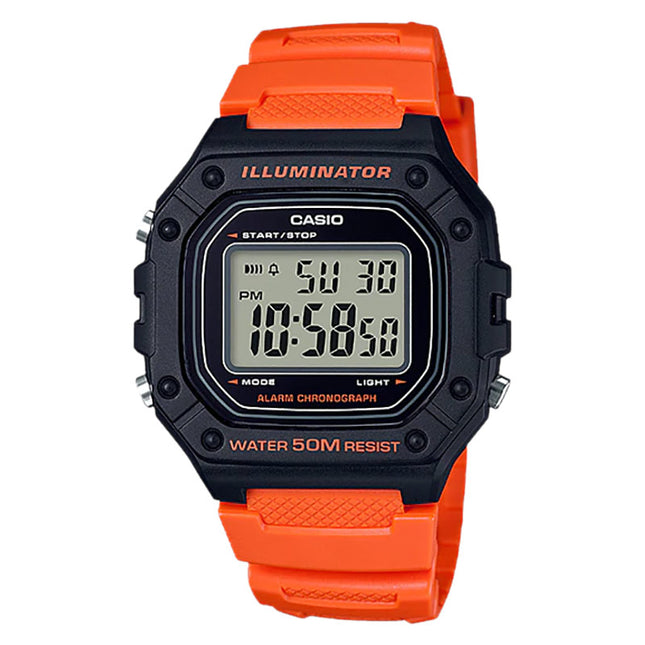 Casio General W-218H-4B2VDF Digital Dial Orange Resin Band