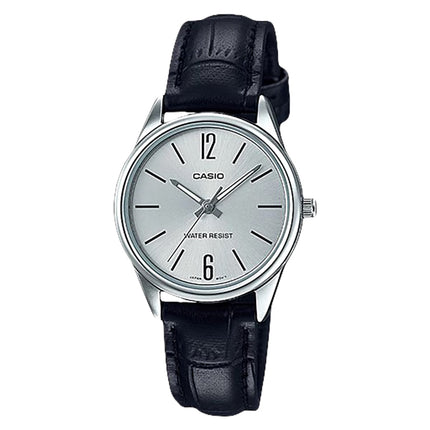 Casio General LTP-V005L-7BUDF Ladies Silver Dial Black Leather Band