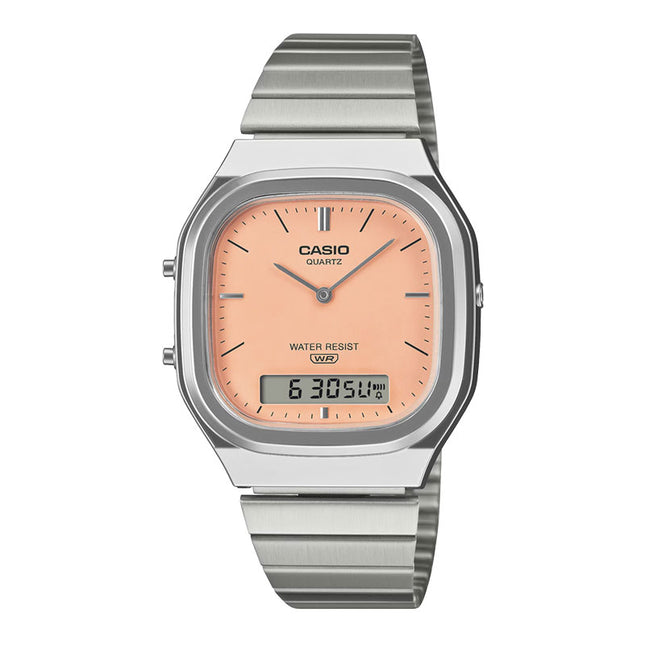 Casio General AQ-240E-4ADF Vintage Peach Digital Analog Dial Stainless Steel Band