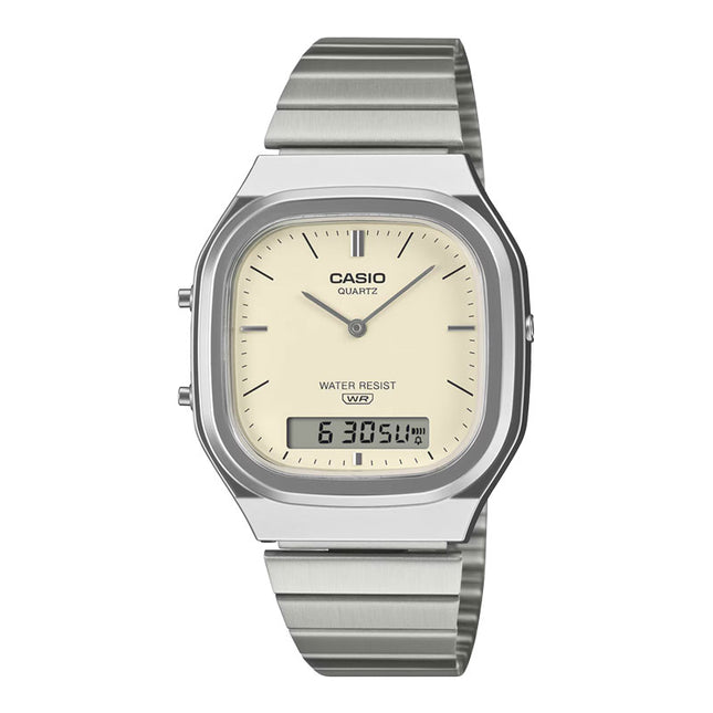 Casio General AQ-240E-7A2DF Vintage Beige Digital Analog Dial Stainless Steel Band