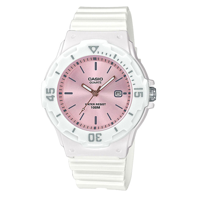 Casio LRW-200H-4E3VDF Ladies Analog Pink Sunray Dial White Resin Band