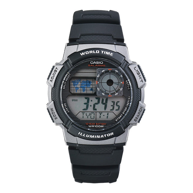 Casio General AE-1000W-1BVDF 10 Year Battery Life Digital Dial Black Resin Band