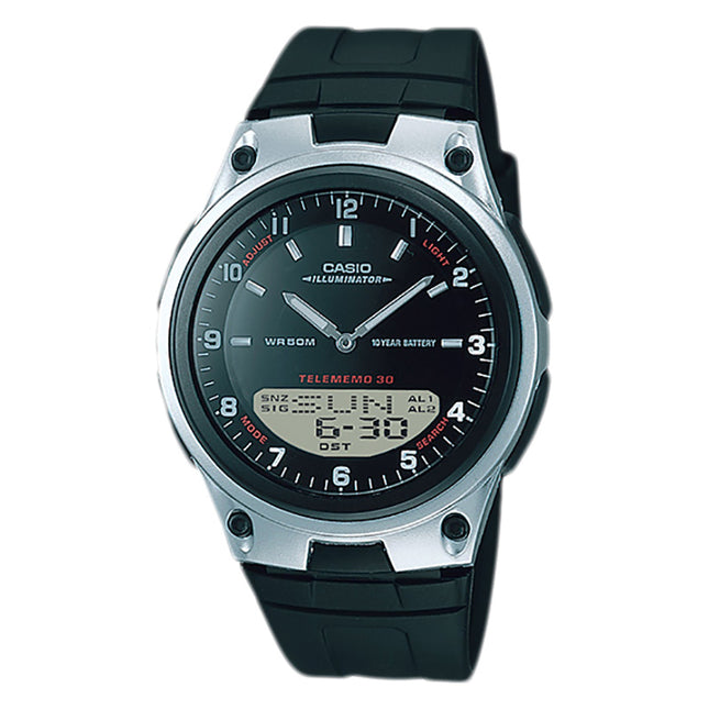 Casio General AW-80-1AVDF Telememo 30 Digital Analog Dial Black Resin Band