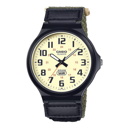 Casio General MW-240B-3BVDF Men Analog Cream Dial Green Cloth Band