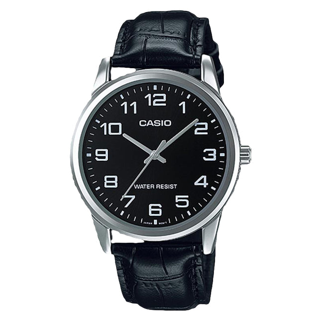 Casio General MTP-V001L-1BUDF Men Black Dial Black Leather Band
